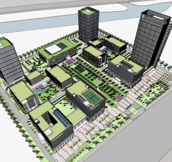 现代产业园办公楼su模型下载